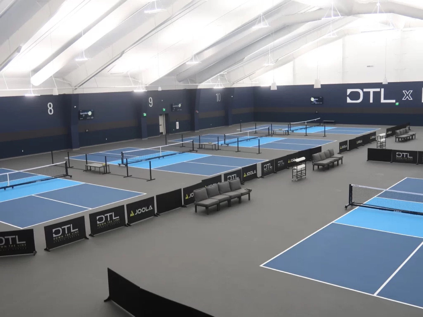 Aerial view of the Down the Line x JOOLA indoor pickleball courts
